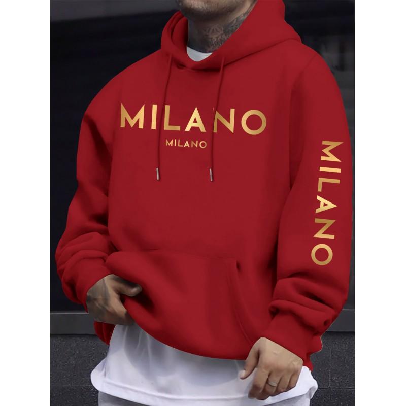Mens Oversized Hooded Sweatshirt With Dual Print - Minimalist Milan Style Lightweight Warm Winter Casual Top