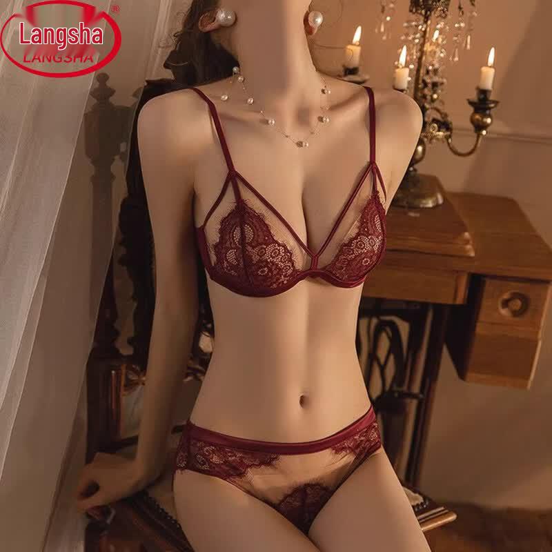 LangSha French Style Lace Wireless Push-Up Bra Set 80A (36/80AB)