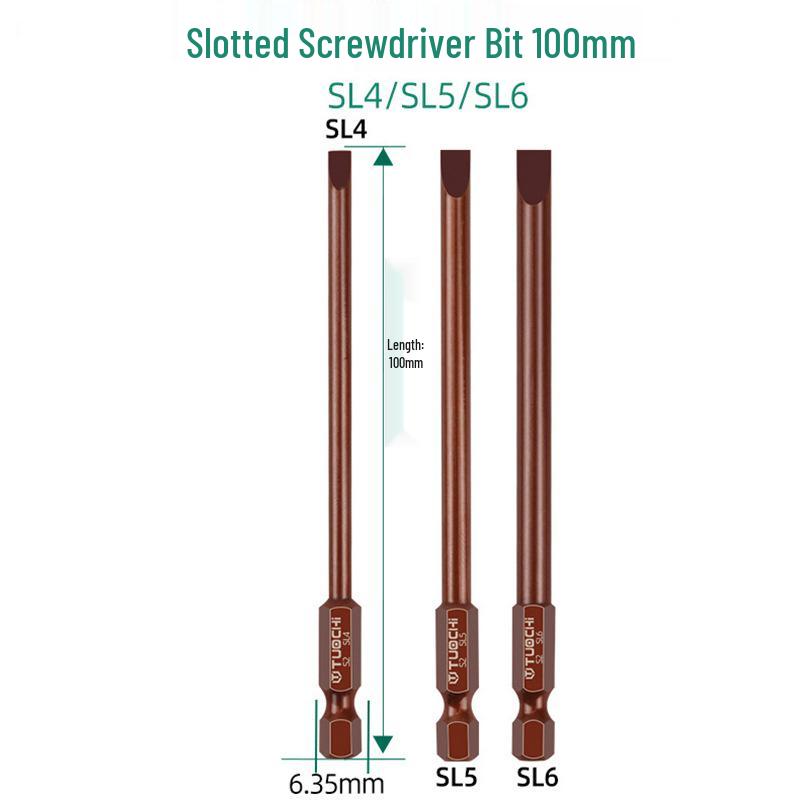 S2 Alloy Steel 6.35 Torx Phillips Slotted Magnetic Electric Screwdriver Bit for Manual and Pneumatic Use.