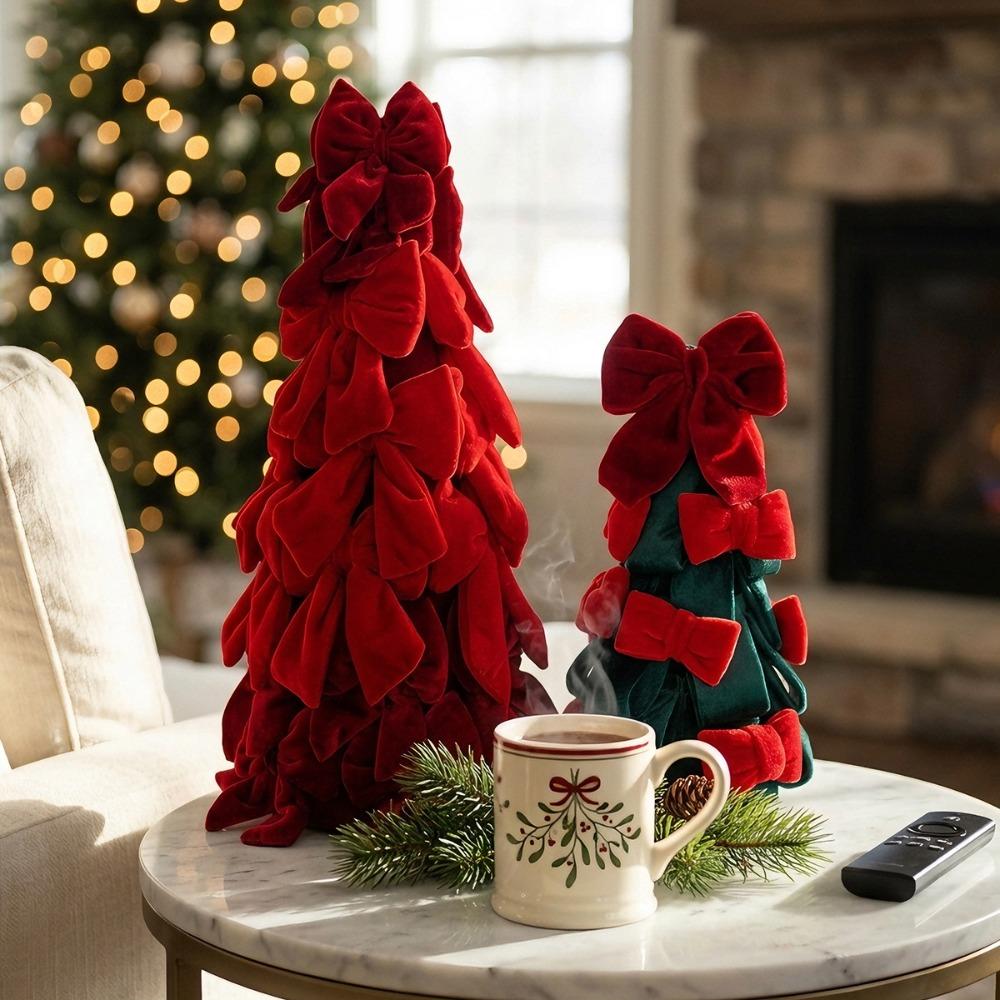 Handmade Craft Hanging Pendant Velvet Bow Christmas Tree Decor Christmas Ornament Home Decor