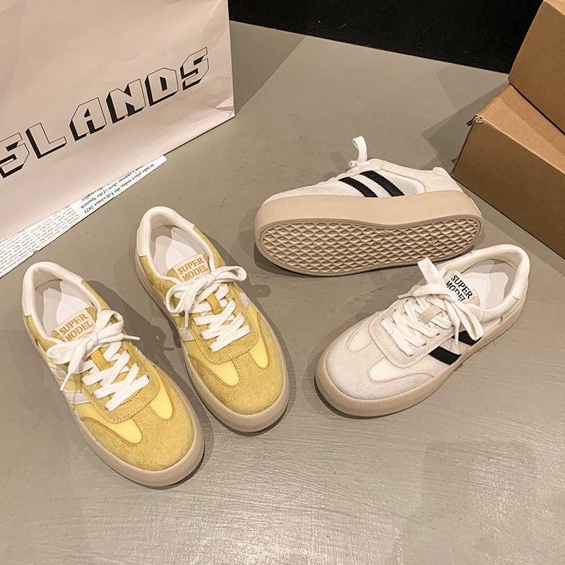 Casual Mesh German Training Shoes Women's 2025 Summer New Breathable Sports Board Shoes Versatile Retro Platform White Shoes