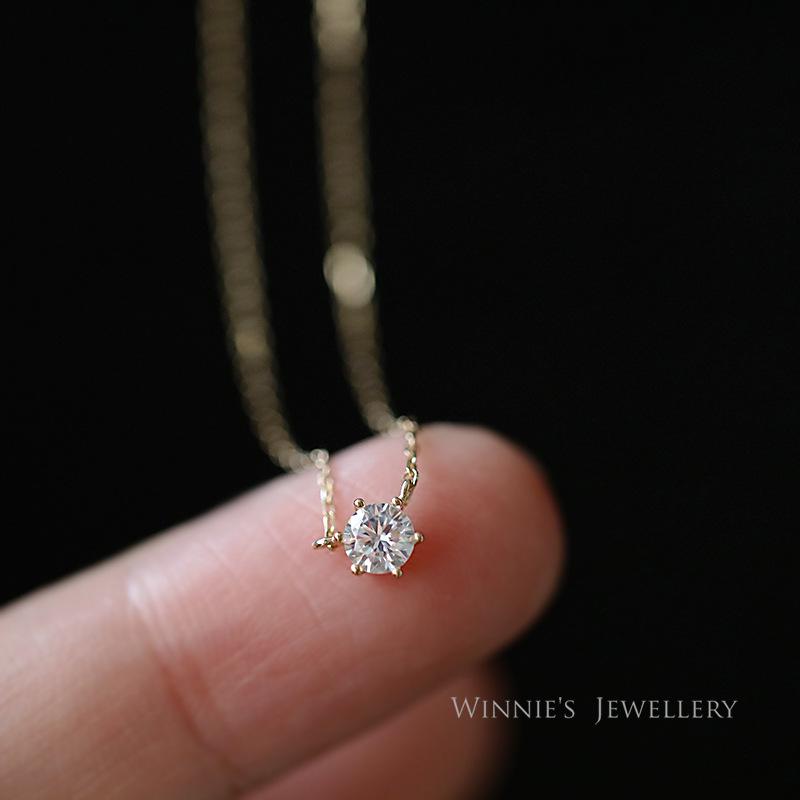 

S925 Sterling Silver 14K Gold-Plated Pendant Necklace, Six-Claw Cubic Zirconia for Women. 45 cm Adjustable платиновий