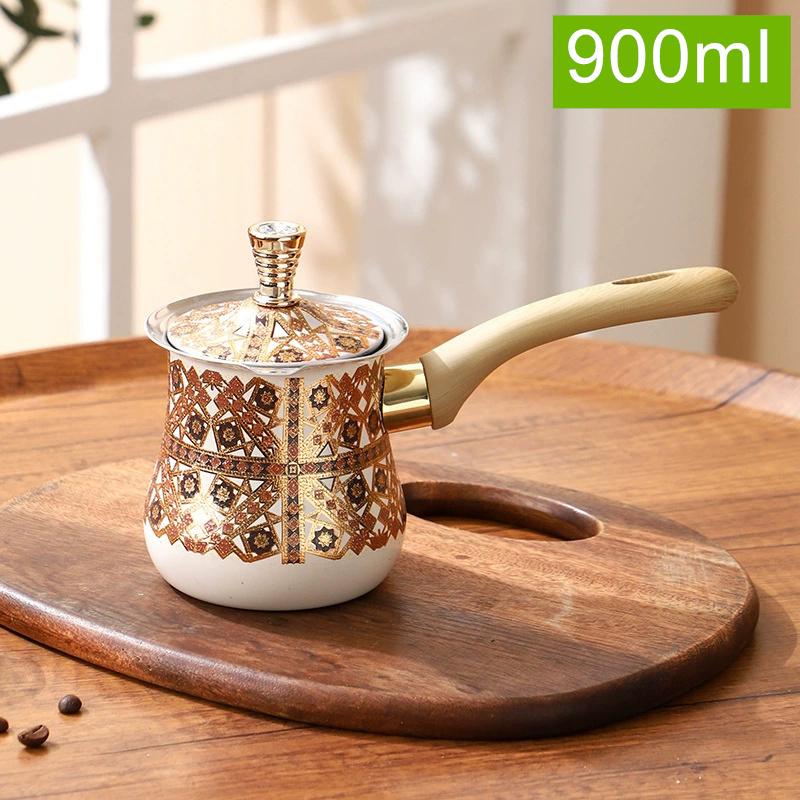 Stainless Steel Coffee Pot with Lid Chocolate Butter Milk Cup Coffee Tea Melting Jug Moka Pot for Office Home Kitchen