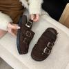Autumn 2025 New Metal Buckle Big Head Lamb Wool Shoes Baotou Platform Slip-proof Semi-drag