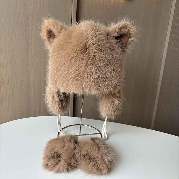 Ladies Cute Fox Ears Lei Feng Hat Winter Thickened Hanging Ball Ear Hat Student Travel Warm Plush Hat