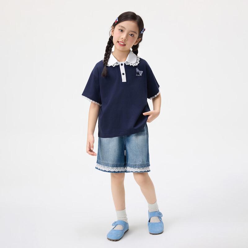 Girls' Embroidered Frill Collar Polo T-shirt