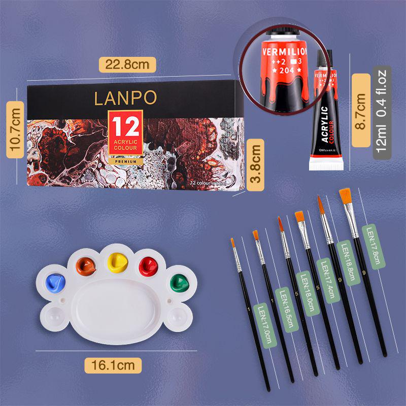 LANPO Acrylic Paint Set: 24 Colors, Waterproof, Beginner-Friendly, Boxed for DIY Projects