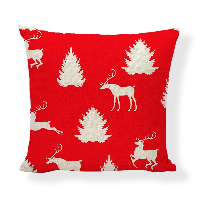 Red Series Santa Claus Pattern Throw Pillow Cover with Short Plush Print for Living Room Sofa Decoration Cushion Cover