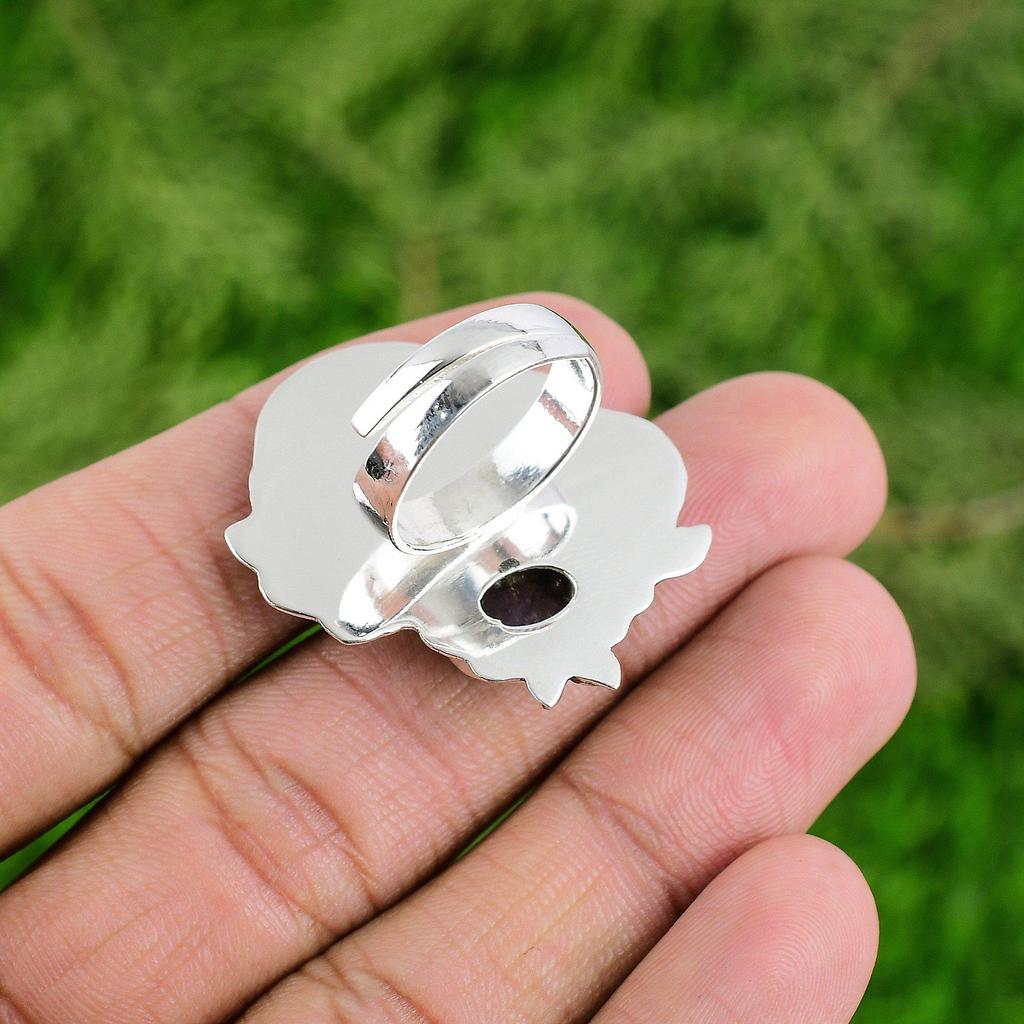 925 Sterling Silver Natural Thulite Bezel Stackable Daughter Ethnic Ring Jewelry