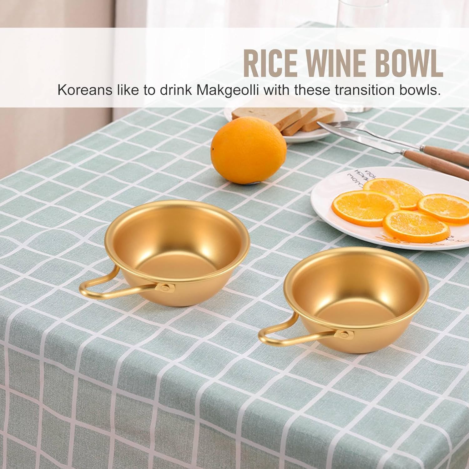 2PCS Makgeolli Bowls Aluminum Korean Traditional Bowls for Korean Raw Rice Wine