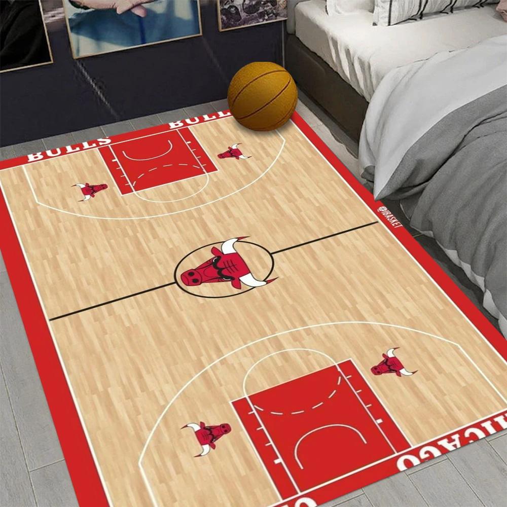 Vibrant Basketball Court Style Floor Mat Living Room Bedroom Home Non Slip Floor Mat Living Room Decoration Washable Carpet