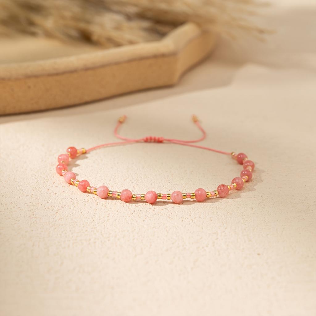 Bohemian colored rice bead bracelet women's ins wind niche faceted stone adjustable hand rope jewelry tide