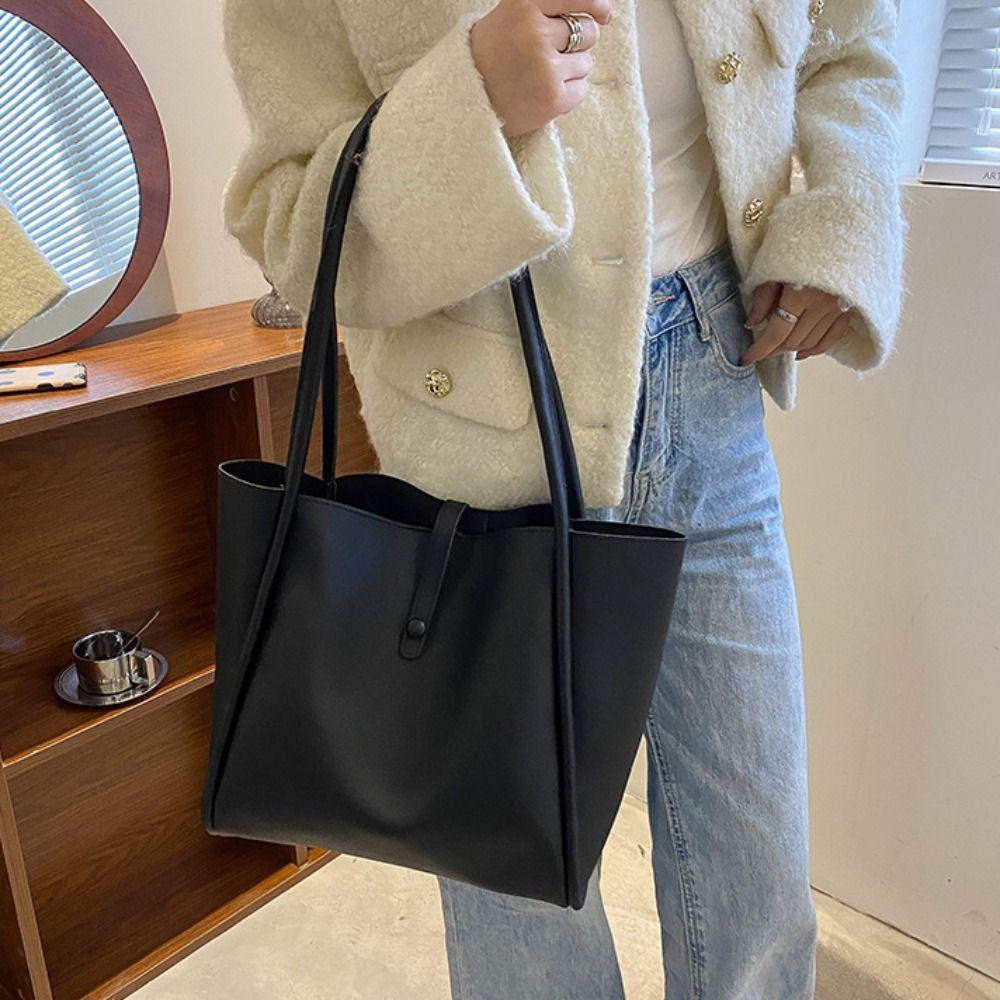 Simple Casual PU Leather Shoulder Bag French Style New Design Tote Bag Retro Underarm Bag  Travel