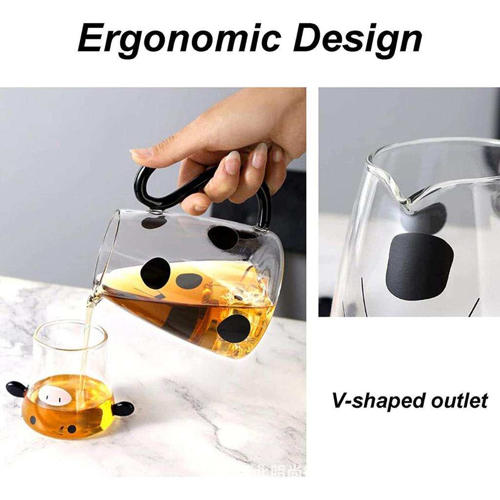 Cow Glass Water Pitcher | Bedside Milk Carafe With Cup | Glass Carafe Pitcher With Glass Mug Cute Cow Glass Tea Pitcher Kettle Milk Jug Water Carafe F