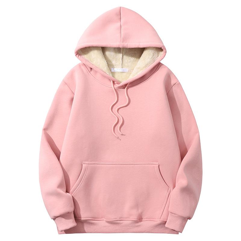 Lambswool  Solid Color Loose Warm Padded Sports Men's European Hooded Sweatshirt Plus Size
