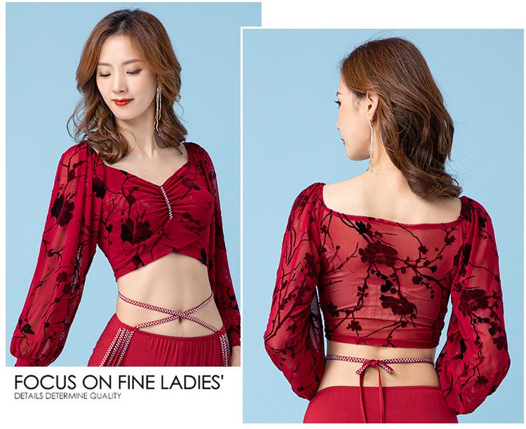 Haut de Danse du Ventre Plissé à Col Carré Français Huayu pour Femmes