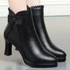 Autumn Women's Platform Shoes New Plus Velvet Stiletto Heel Heeled Ankle Boots Winter Keep Warm Bow Tie Short Boots