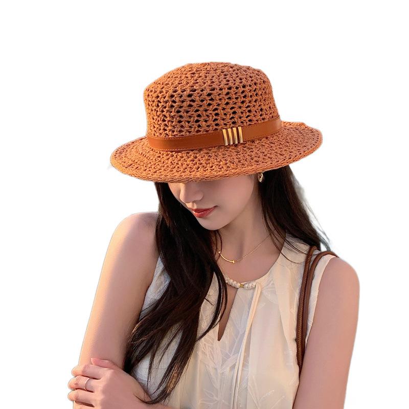 Hollow Straw Top Hat Women'S Summer Sunscreen Sun Hat Versatile Outing Wide-Brimmed Bucket Hat Tide