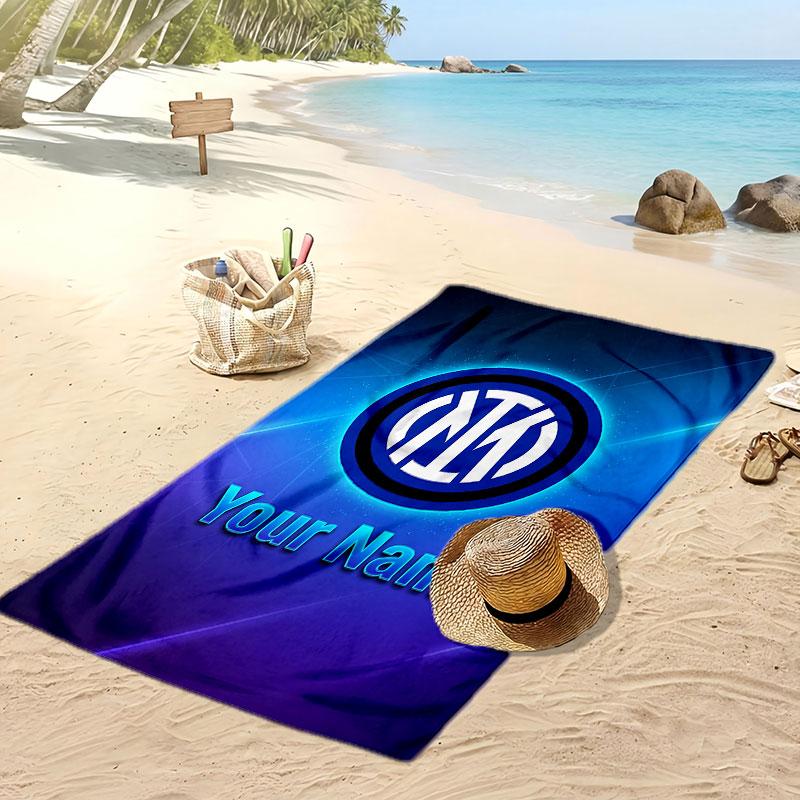 Inter Milan Personalized Printed Beach Towel Soccer Logo Support Custom Name Text Absorbent Towel For Sport Travel Special Gift