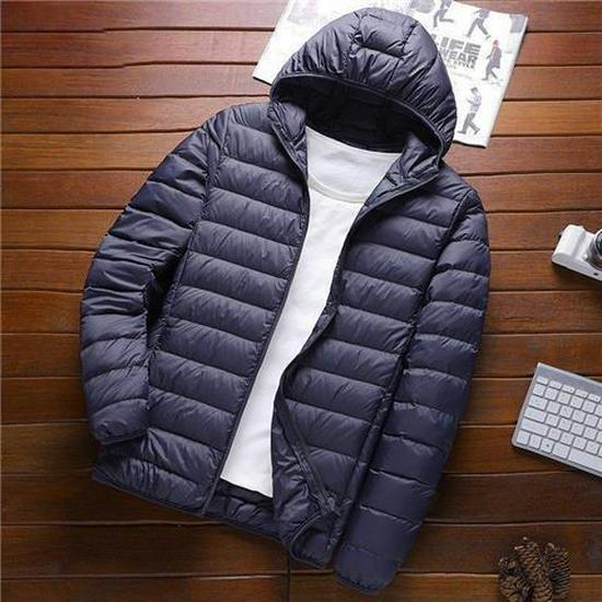Giacca Leggera in Piuma da Uomo - Calda, Collo Alto, Giacca Invernale con Cappuccio Casual e Versatile