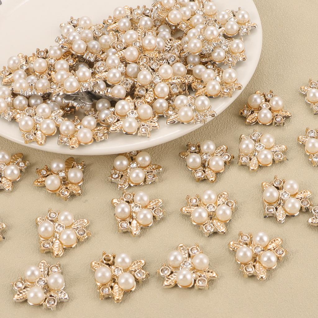 2026 New 2cm 50/57pcs with Diamond Pearl Flower, Imitation Diamond Button Hat Clothing Decoration Sewing Accessories, DIY Crafts