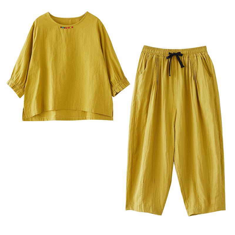 DIMANAF 2026 Plus Size Summer Pants Suits Women Sets Suits Loose Tops Shirts Long Pants Cotton Loose Casual Clothing