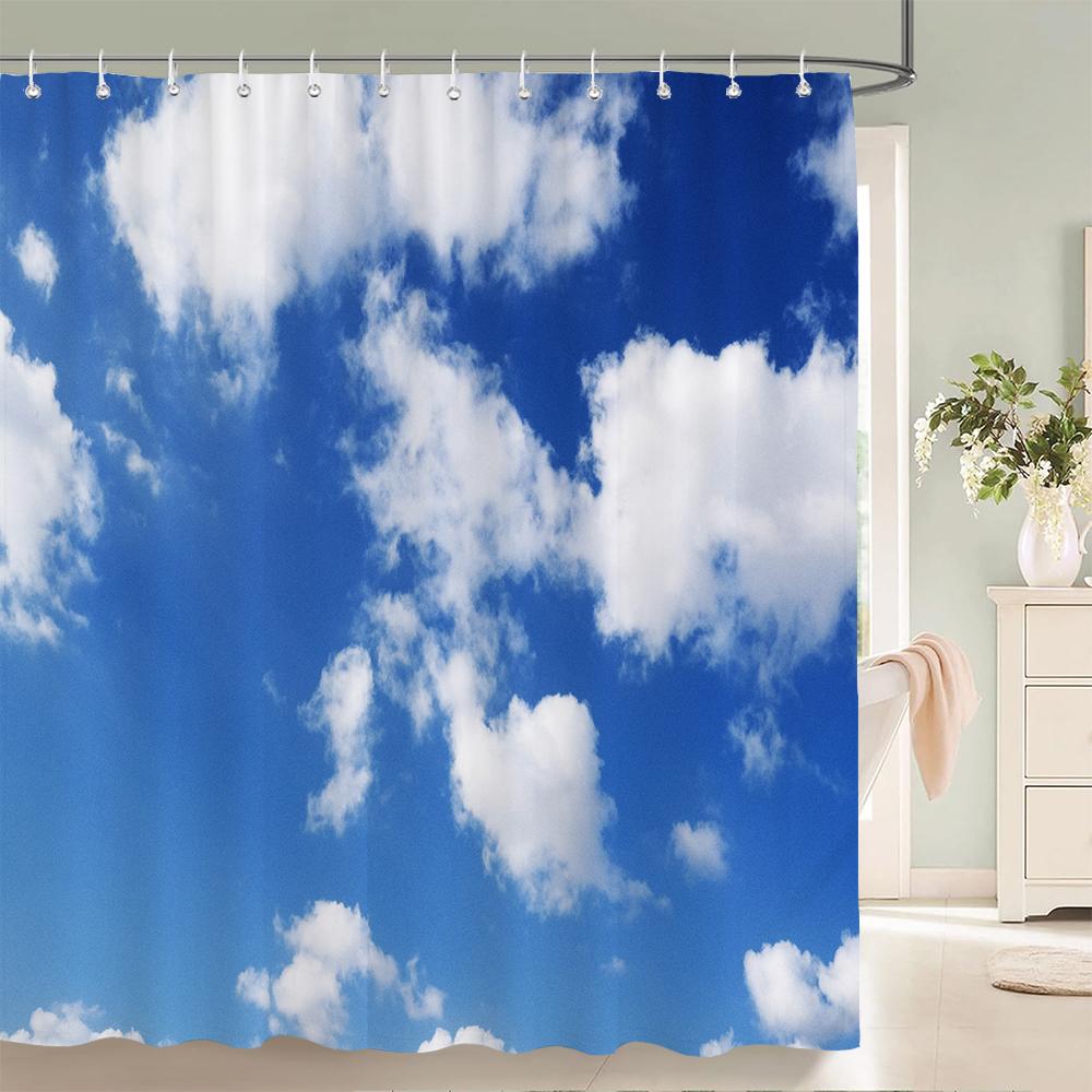 Tenda da Doccia 180x180cm Cielo Azzurro Nuvole Soleggiato Paesaggio Naturale Stampa 3D con Ganci Tessuto Impermeabile Tende per Bagno Casa