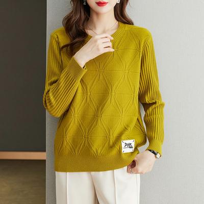 Fall Winter Women Plus Size Sweater Loose Short Pullover Knitwear Sweater Jacquard Crew Neck Stretch Jumper Knit Top