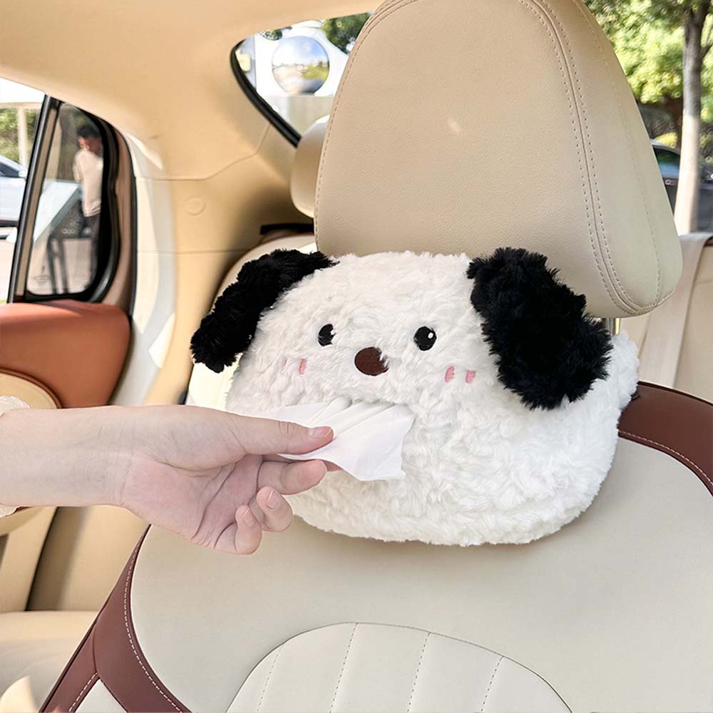 Cartoon Car Headrest Tissue Box Creative Plush Car Hanging Drawer Multifunctional Cute Car Tissue Box.