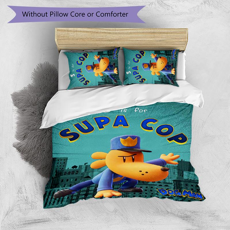 Dog Man 3pcs Bedding Set Duvet Cover Closure Includes 1 Duvet Cover & 2 Pillowcases for All Seasons Bedroom Home Dorm Decor
