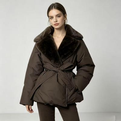 Dames Franse Nepvosbont Kraagjas - Grote Revers, Getailleerd, Verdikt voor Warmte - Winter 2026 Katoenen Parka