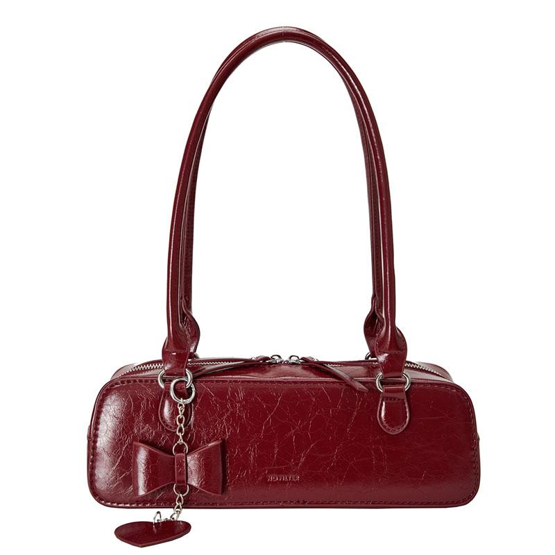Versatile Women's PU Leather Arc Bags Red One Shoulder Bag Monochromatic with Zipper Fashionable Women's Bags New