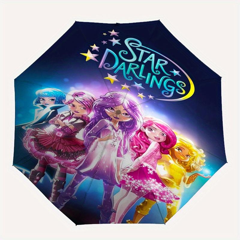 Star Darlings, Animation Automatic Opening and Closing Umbrella, Compact Travel Umbrella, Lightweight and Portable, Suitable for Beach Commu