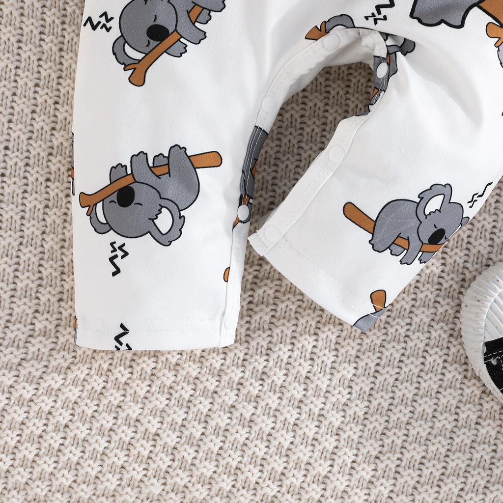 Frühling und Herbst Neu Tier Langarm Bedruckter Jumpsuit Cartoon Schwarz und Weiß Mode Anzug