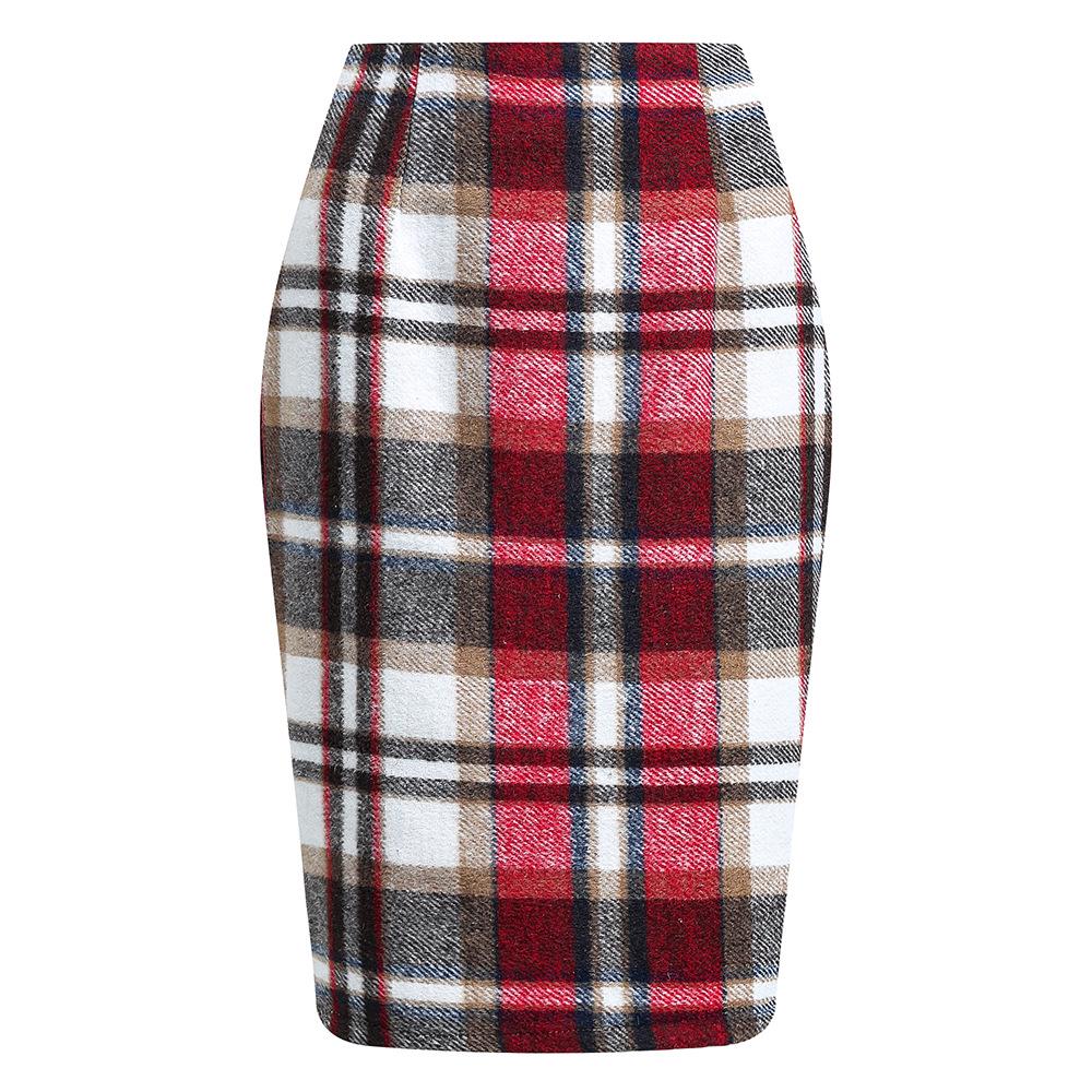 High-Waisted Women's Plaid Pencil Skirt - Knee-Length Wool Skirt for Autumn and Winter