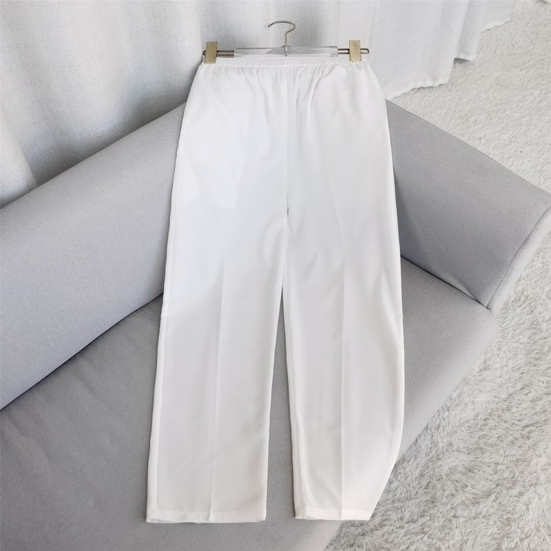 Silk Cotton White Work Pants Spring and Summer New Arrival Elastic Waist Silm Suit Pants Silk Cotton Casual Pants Pants Women