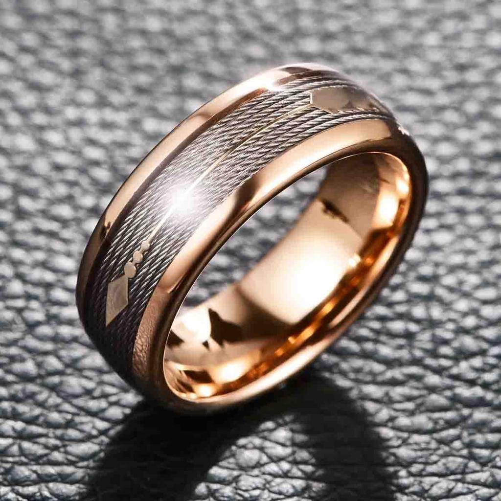 Fashion 8mm Arrow Pattern Stainless Steel Rings For Men Rose Gold Color Brushed Men Rings Wedding Band Jewelry