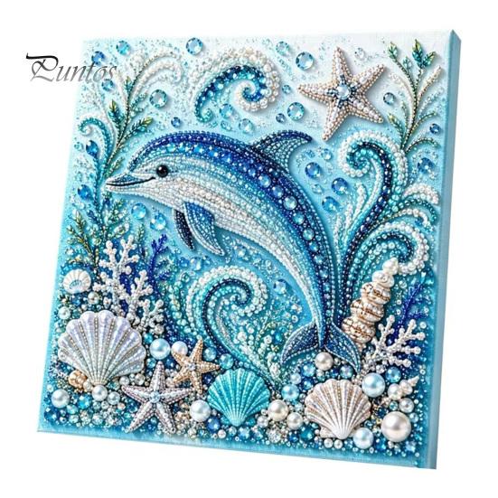 Nautical Style Home Ornament Ocean Faux Pearl Painting Kit, Marine Life 3D Art DIY Decorative Bead Picture Set Sea Turtle Fish Craft for Adults,