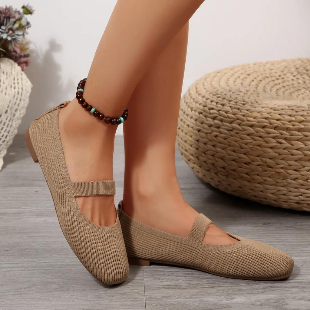 Women Casual Knitted Ballet Flats Shoes Comfortable Anti-slip Strap Lightweight Daily Walking Sneakers