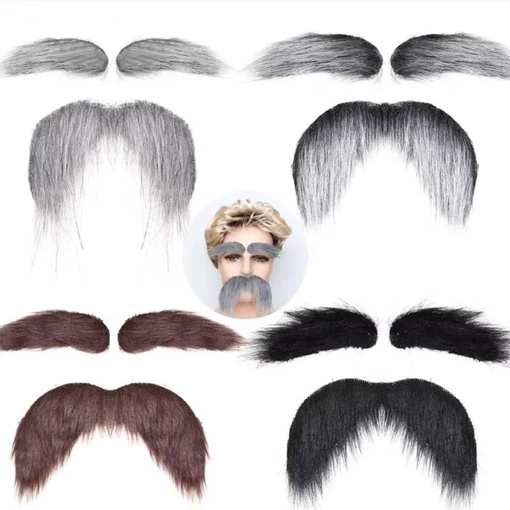 Self-Adhesive Fake Beard Set Hairy Facial Hair Props Novelty Eyebrow Mustache Set  Christmas Party