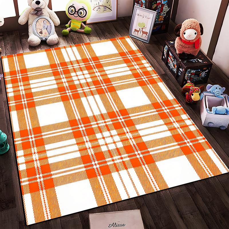 Orange and White Plaid Pattern Carpet, Modern Home Decor Style Rug Suitable for Use As an Anti-slip for Living Room Bedroom Sofas