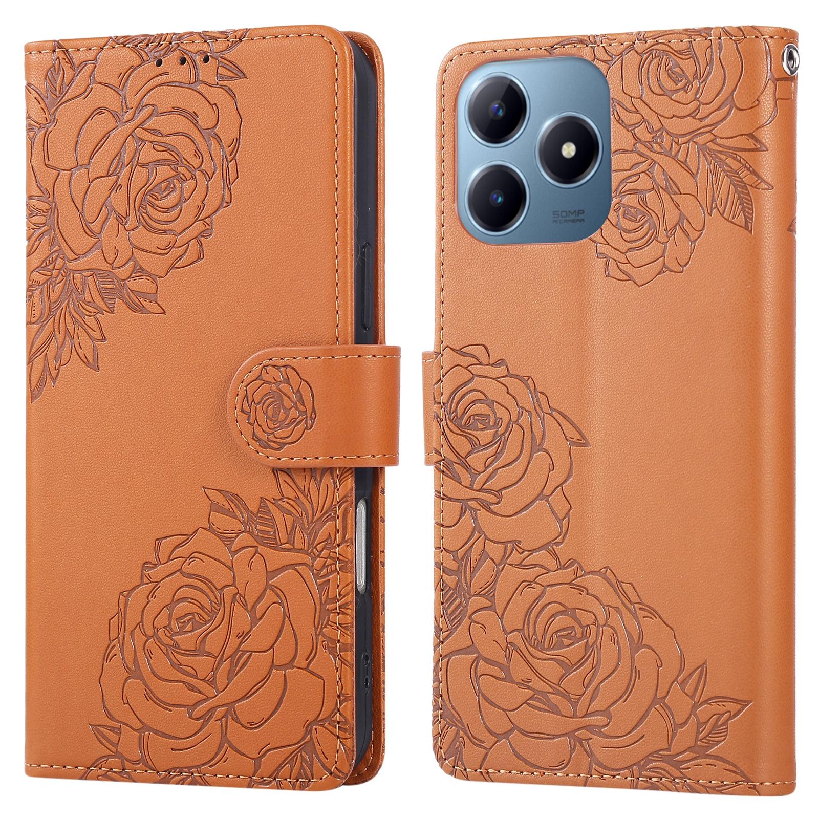 

For Realme C63 4G/C61 4G Case Rose Flower PU Leather Wallet Phone Cover with 3 Card Slots C