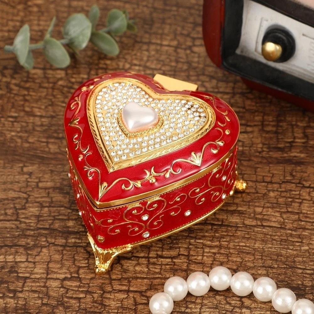 European Style Heart Jewelry Box Zinc Zinc Zinc Alloy Trinket Case Retro Jewelry Container Home Decor