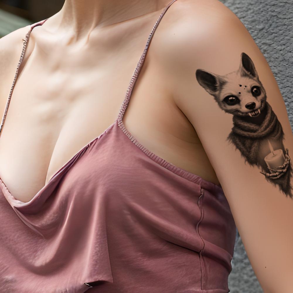 3pcs Temporary Tattoo Black And Grey Realism  And Moon Tree With House And Moon  With Lighthouse For Women Arms