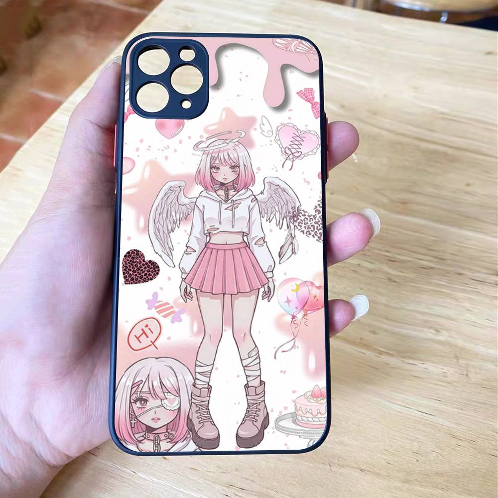 Angel tsundere girl anime cute frosted Shockproof For iPhone 16 15 11 12 13 14 Pro Max X XR XSMAX Mini Phone Case