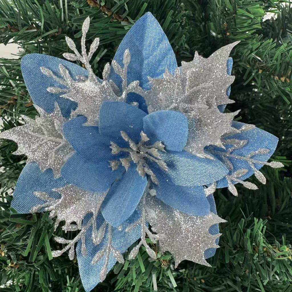 1PC Christmas Golden Glitter 14cm Flower Christmas Tree Decoration Ornaments Color Glitter Home Party Decoration Supplies