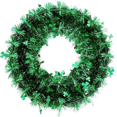 15.75" Greenery Wreath St. Patrick's Day Wreaths for Front Door Home Decor Four Leaf Clover Wreath Artificial Greenery Spring Shamrock Wreath Wall