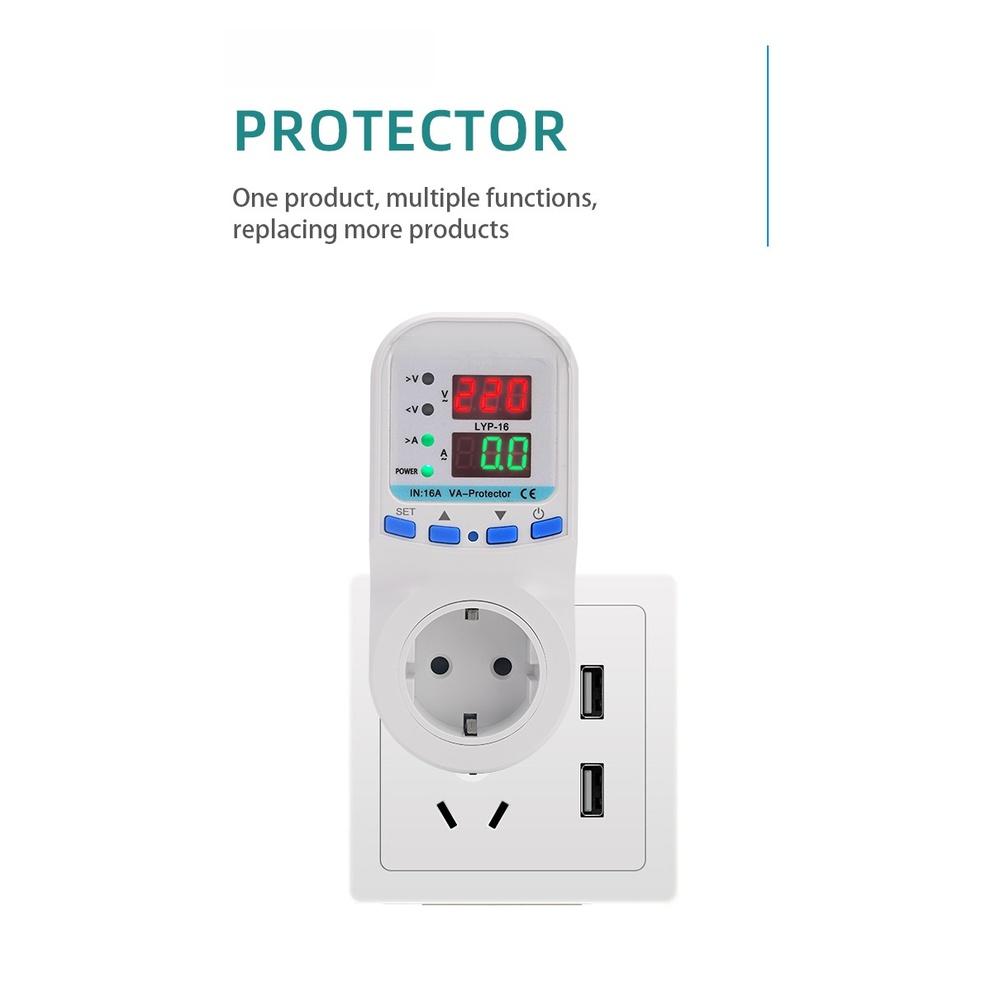 1pc 16A Metering Socket 220V Dual Digital Display Overvoltage/undervoltage Protector For Household Appliances