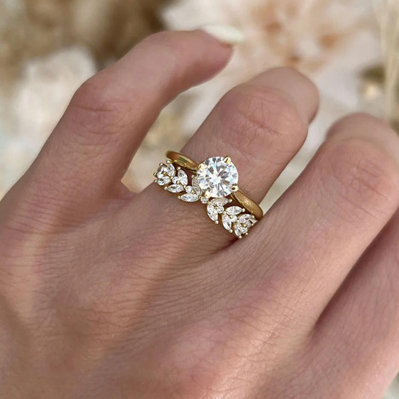 2Pcs/Set Graceful Wedding Rings for Women 925 Sterling Silver Finger Accessories Shiny Zirconia Engagement Jewelry Gifts