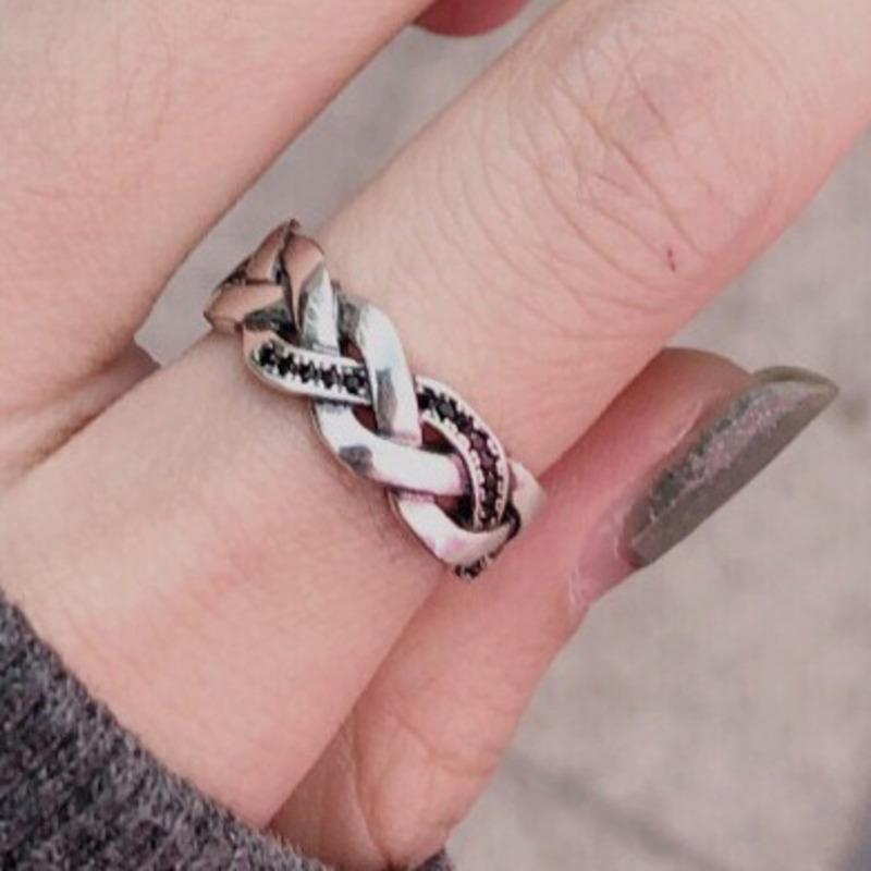 

BELLA BOX Корейська біла мідь ретро матеріал усміхнене обличчя ланцюг скручена косичка набір вказівного пальця кільце відкрите кільце жінка Opening Adjustable09 білий